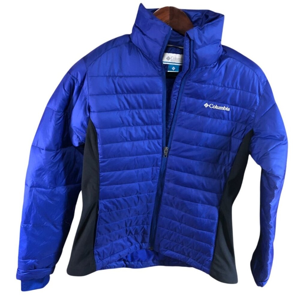 Columbia Womens Puffer Jacket Medium Blue Quilted Insulated Winter Full Zip